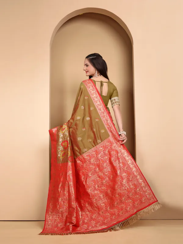 Heritage_Banarasi_Silk_Saree_in_Olive_Green_with_Rich_Red_Zari_Border