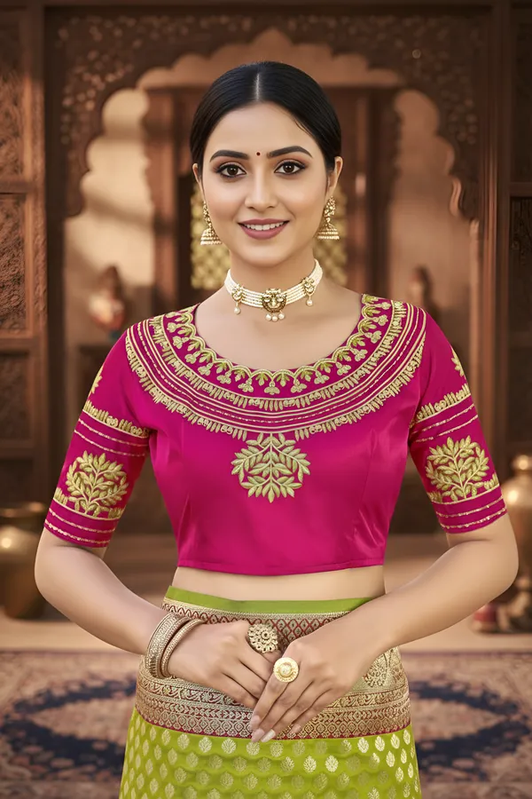 Aagiri_Self_Design,_Woven,_Embellished,_Applique_Banarasi_Jacquard,_Art_Silk_Saree__(Green,_Pink)