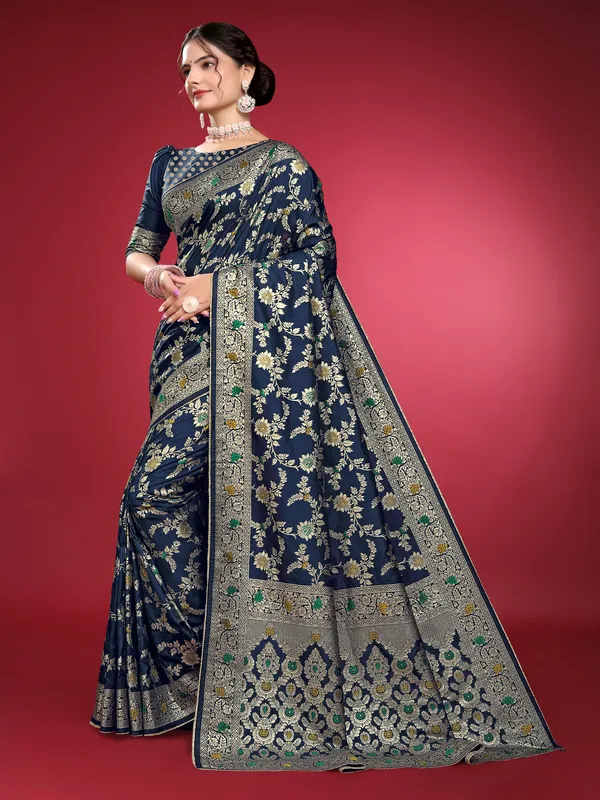 Pure_Dola_Silk_Banarasi_Saree_with_Rose_Motifs,_Zari_Weaving,_and_Piping_Lace_Borders_with_unstitched_Brocade_design_blouse_piece