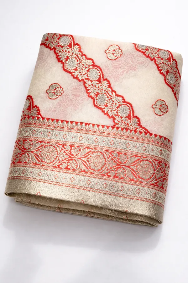 Elegant_Ivory_&_Red_Traditional_Silk_Saree_with_Woven_Motifs