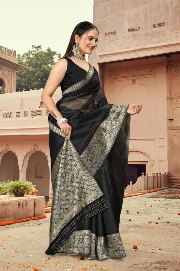 Women_Pure_Organza_Silk_Saree_|_Contrast_Silk_Border_&_Plain_Body_|_Zari_Woven_Party_Wear_with_Unstitched_Blouse