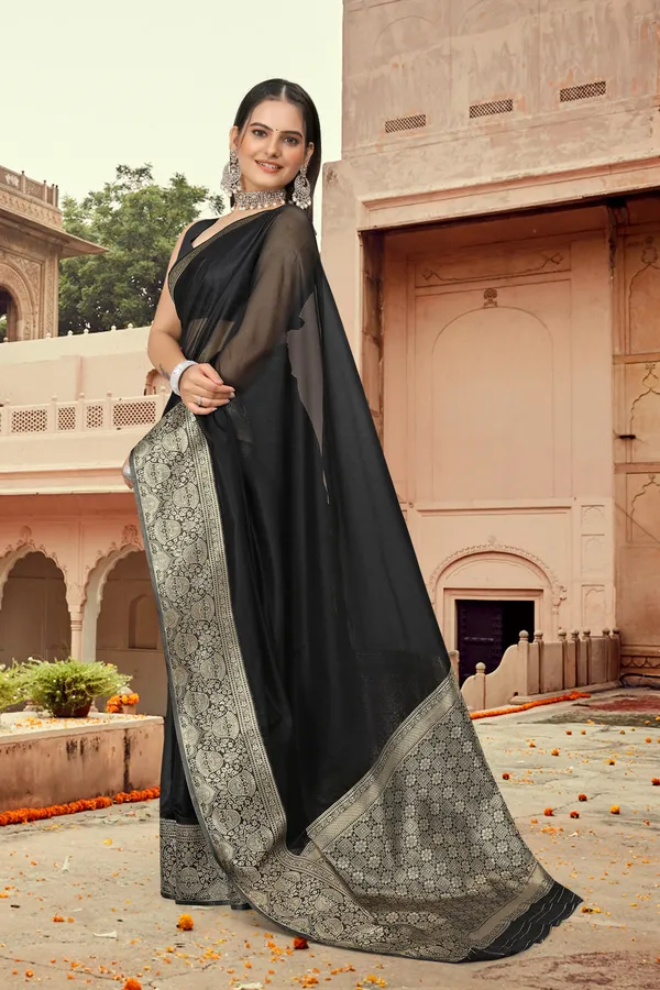 Women_Pure_Organza_Silk_Saree_|_Contrast_Silk_Border_&_Plain_Body_|_Zari_Woven_Party_Wear_with_Unstitched_Blouse