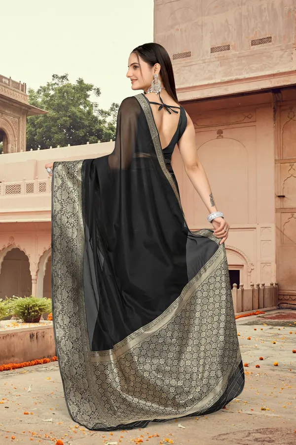 Women_Pure_Organza_Silk_Saree_|_Contrast_Silk_Border_&_Plain_Body_|_Zari_Woven_Party_Wear_with_Unstitched_Blouse