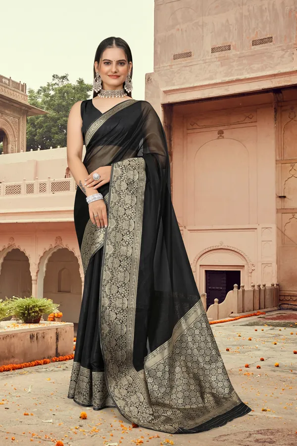 Women_Pure_Organza_Silk_Saree_|_Contrast_Silk_Border_&_Plain_Body_|_Zari_Woven_Party_Wear_with_Unstitched_Blouse