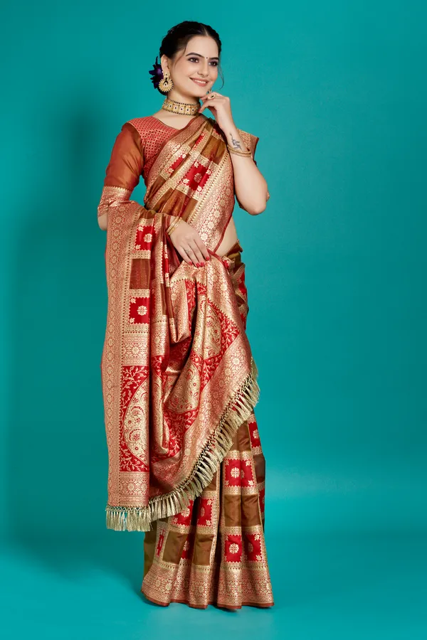 Premium_Organza_Banarasi_Silk_Sarees_new_collection_for_wedding_Occasion_with_Gold_Tone_Zari_work_Beautiful_Saree