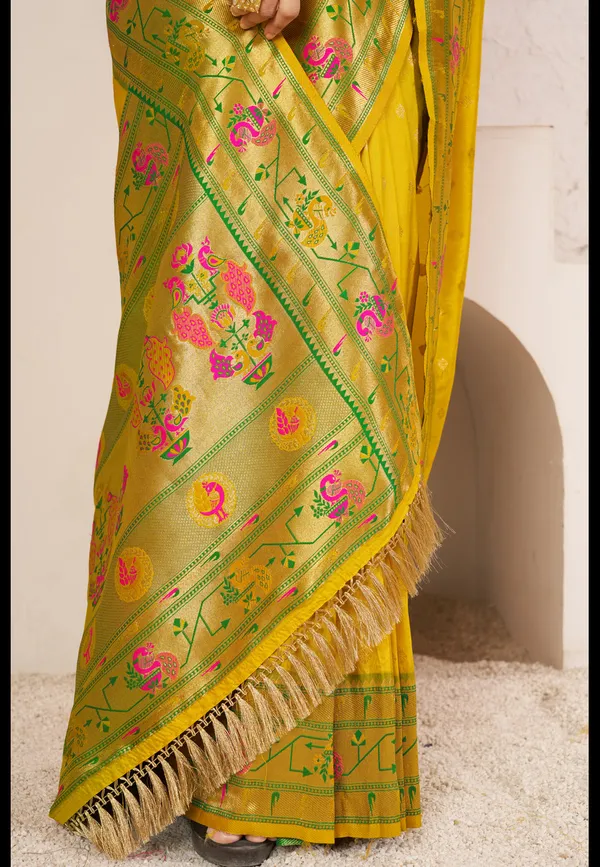 Traditional_Yellow_Paithani_Silk_Saree_with_Woven_Floral_Border_&_Pallu