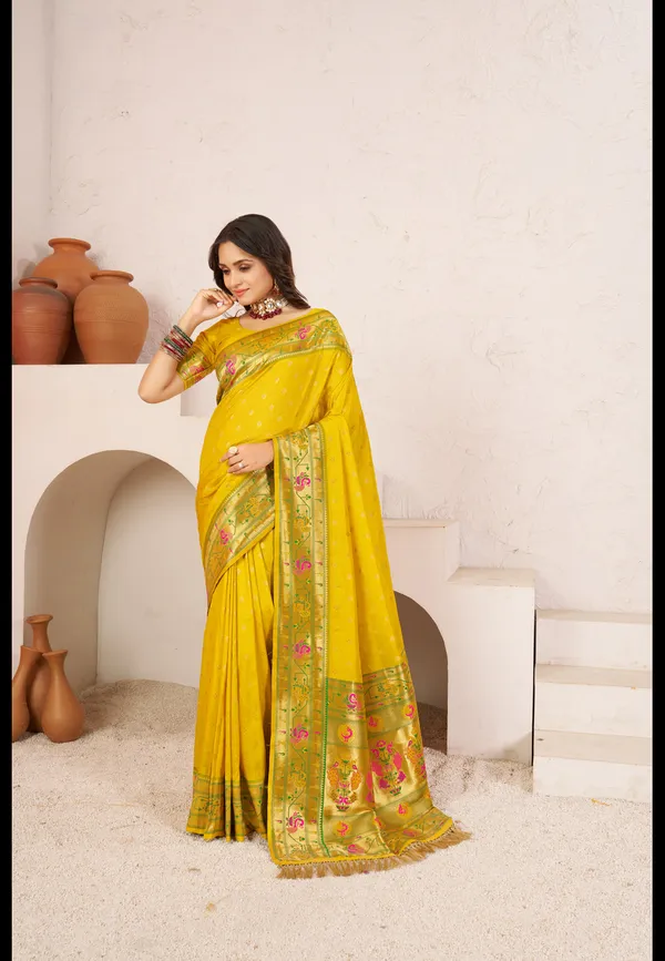 Traditional_Yellow_Paithani_Silk_Saree_with_Woven_Floral_Border_&_Pallu