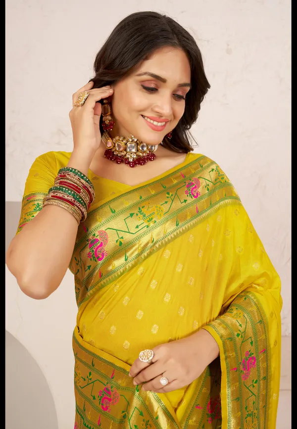 Traditional_Yellow_Paithani_Silk_Saree_with_Woven_Floral_Border_&_Pallu