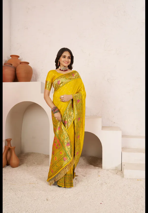 Traditional_Yellow_Paithani_Silk_Saree_with_Woven_Floral_Border_&_Pallu