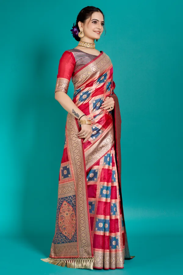 Premium_Organza_Banarasi_Silk_Sarees_new_collection_for_wedding_Occasion_with_Gold_Tone_Zari_work_Beautiful_Saree