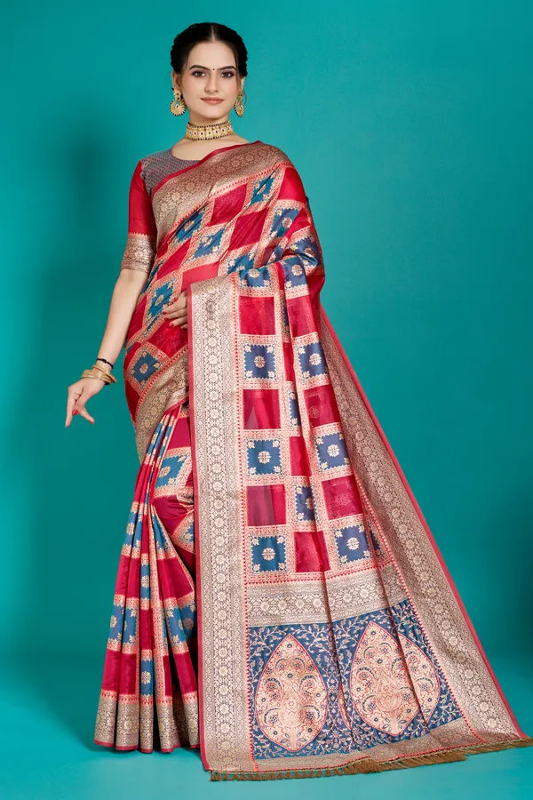 Premium_Organza_Banarasi_Silk_Sarees_new_collection_for_wedding_Occasion_with_Gold_Tone_Zari_work_Beautiful_Saree