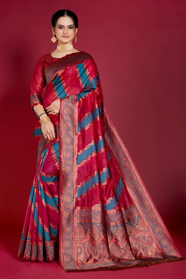 Organza_Saree_with_Blouse_Piece_|_Stylish_Saree_for_Women_Functions