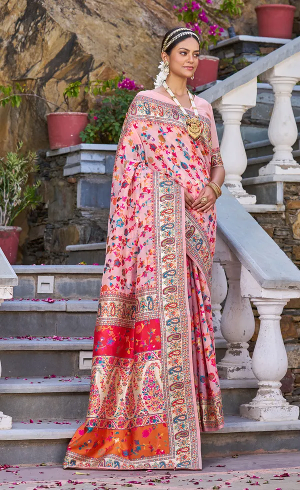 Rajwadi_Pashmina_Baby_Pink_Floral_Silk_Saree_banarasi_Silk_Saree