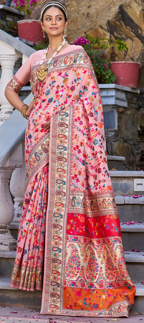 Rajwadi_Pashmina_Baby_Pink_Floral_Silk_Saree_banarasi_Silk_Saree