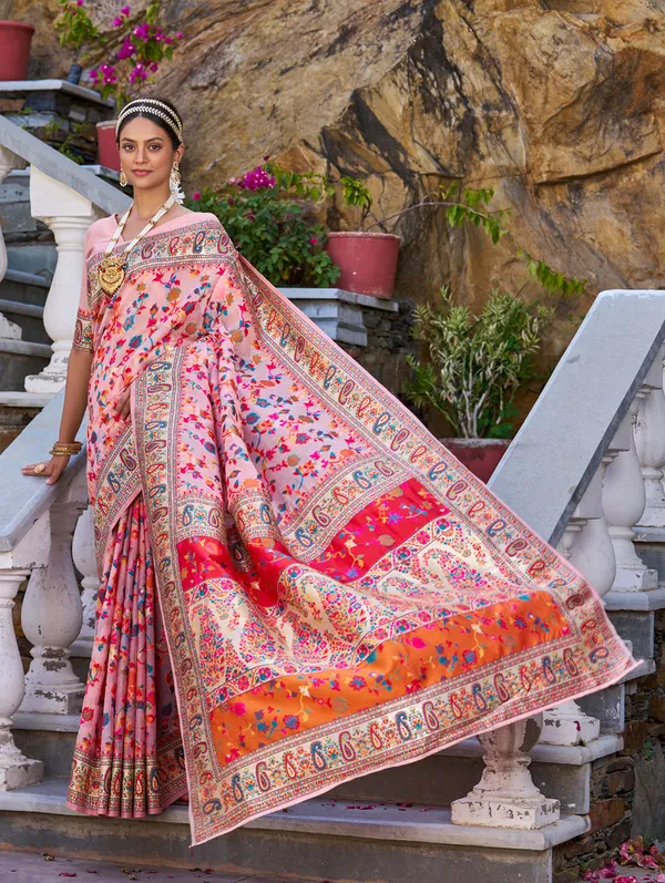 Rajwadi_Pashmina_Baby_Pink_Floral_Silk_Saree_banarasi_Silk_Saree