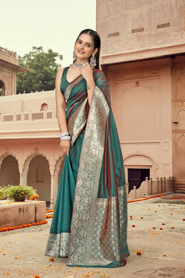 Women_Pure_Organza_Silk_Saree_|_Contrast_Silk_Border_&_Plain_Body_|_Zari_Woven_Party_Wear_with_Unstitched_Blouse
