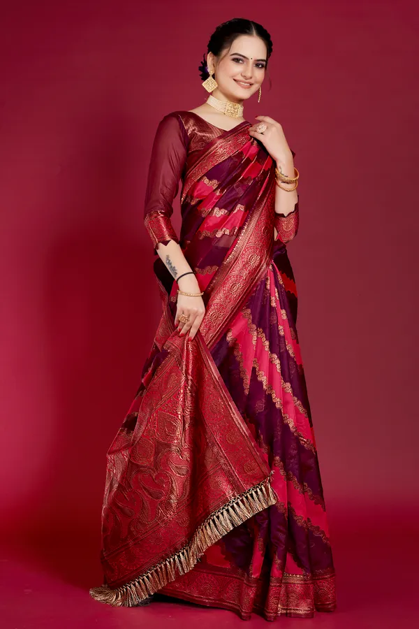 Organza_Saree_with_Blouse_Piece_|_Stylish_Saree_for_Women_Functions