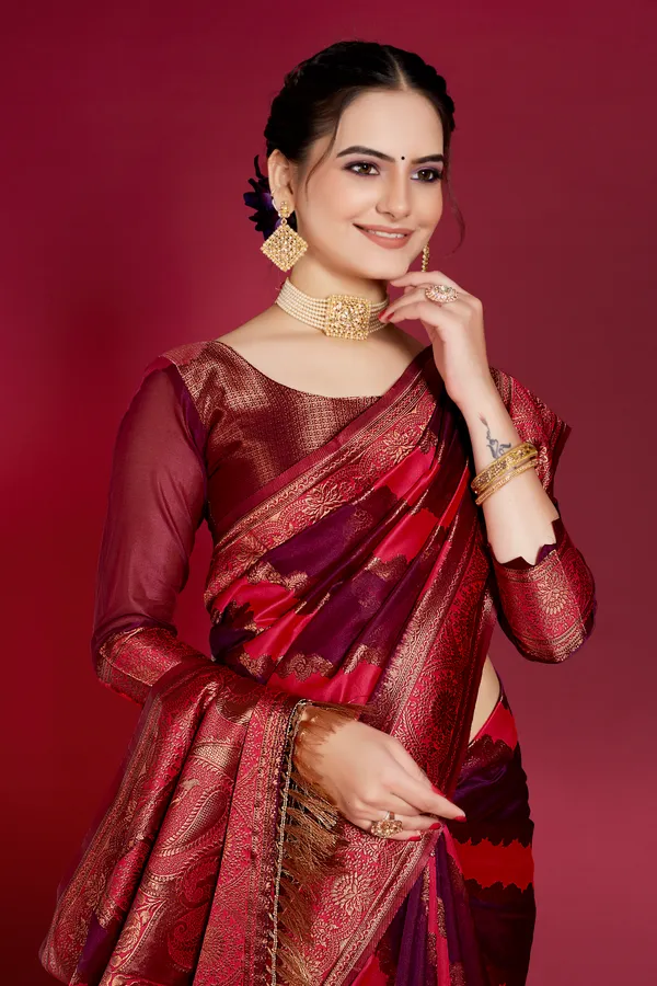 Organza_Saree_with_Blouse_Piece_|_Stylish_Saree_for_Women_Functions