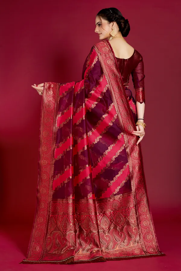 Organza_Saree_with_Blouse_Piece_|_Stylish_Saree_for_Women_Functions