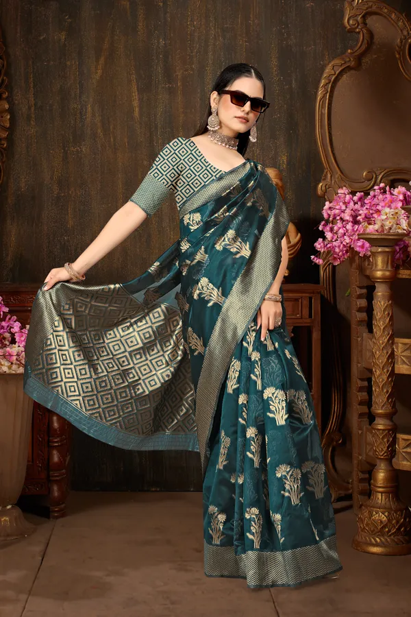 Green_Organza_Saree_For_Women