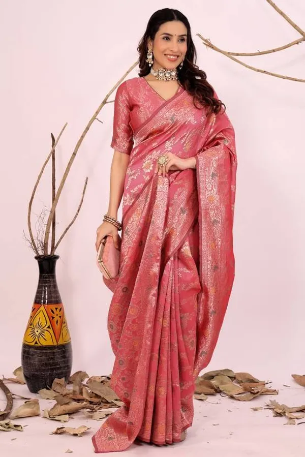 Pure_Dola_Silk_Banarasi_Saree_with_Rose_Motifs,_Zari_Weaving,_and_Piping_Lace_Borders_with_unstitched_Brocade_design_blouse_piece