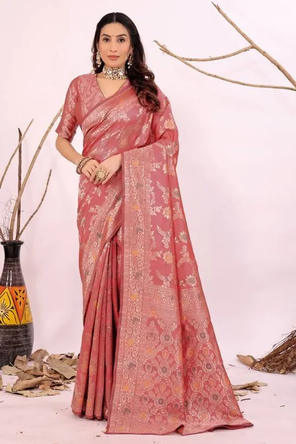 Pure_Dola_Silk_Banarasi_Saree_with_Rose_Motifs,_Zari_Weaving,_and_Piping_Lace_Borders_with_unstitched_Brocade_design_blouse_piece