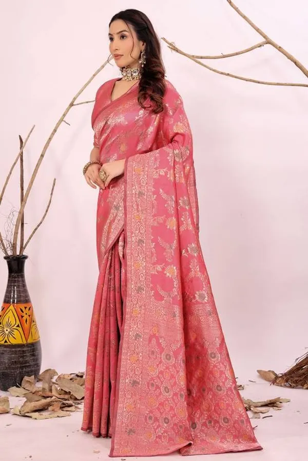 Pure_Dola_Silk_Banarasi_Saree_with_Rose_Motifs,_Zari_Weaving,_and_Piping_Lace_Borders_with_unstitched_Brocade_design_blouse_piece