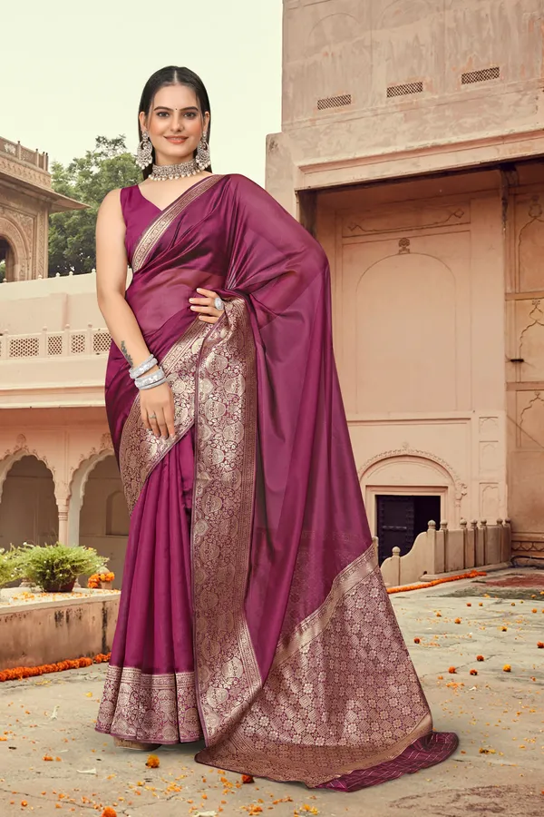 Women_Pure_Organza_Silk_Saree_|_Contrast_Silk_Border_&_Plain_Body_|_Zari_Woven_Party_Wear_with_Unstitched_Blouse