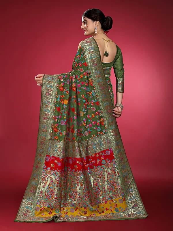 Rajwadi_Pashmina_Dark_Green_Floral_Silk_Saree_banarasi_Silk_Saree