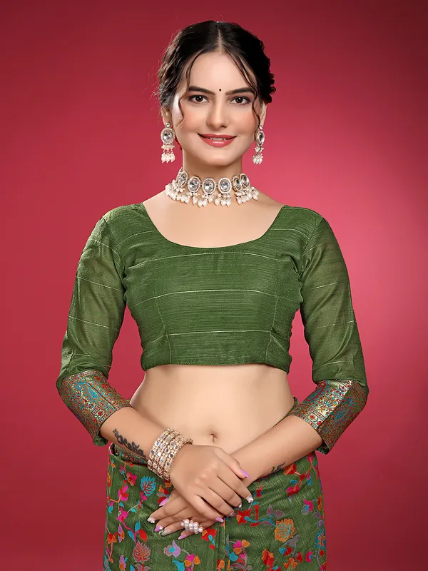 Rajwadi_Pashmina_Dark_Green_Floral_Silk_Saree_banarasi_Silk_Saree