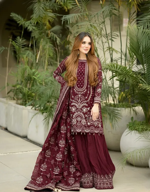 DESIGNER_PARTY_WEAR:_HEAVY_FAUX_GEORGETTE_TOP,_PLAZZO,_AND_DUPATTA_SET