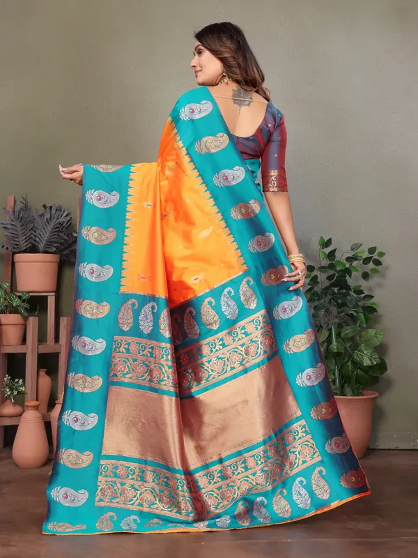 Yellow_Banarasi_Silk_Saree_With_Unstitched_Blouse_Piece_|_For_Women
