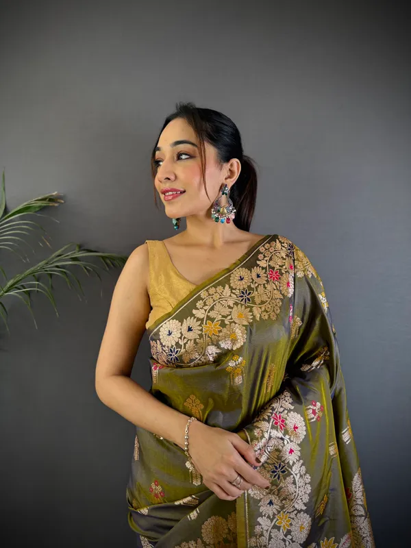 Mehendi_Banarasi_Silk_Saree_With_Unstitched_Blouse_Piece_|_For_Women