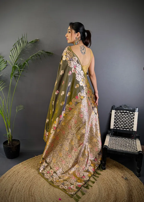 Mehendi_Banarasi_Silk_Saree_With_Unstitched_Blouse_Piece_|_For_Women