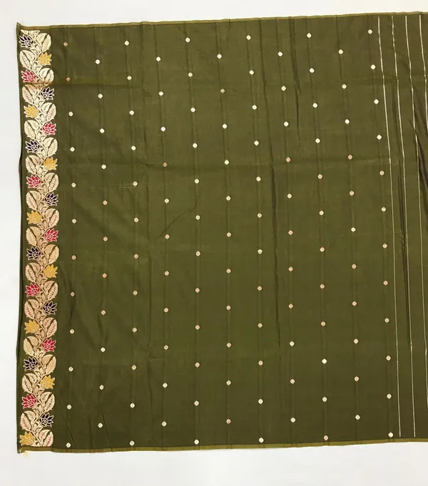 Mehendi_Banarasi_Silk_Saree_With_Unstitched_Blouse_Piece_|_For_Women