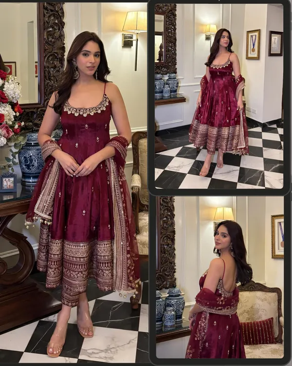 Maroon_Embroidered_Anarkali_Kurti_Pant_With_Dupatta_Suit_Set_|_For_Women