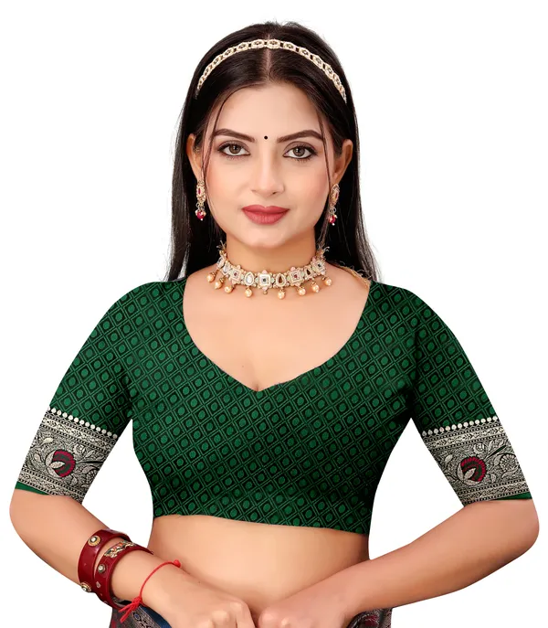 Green_Banarasi_Satin_Silk_Saree_With_Unstitched_Blouse_Piece_|_For_Women