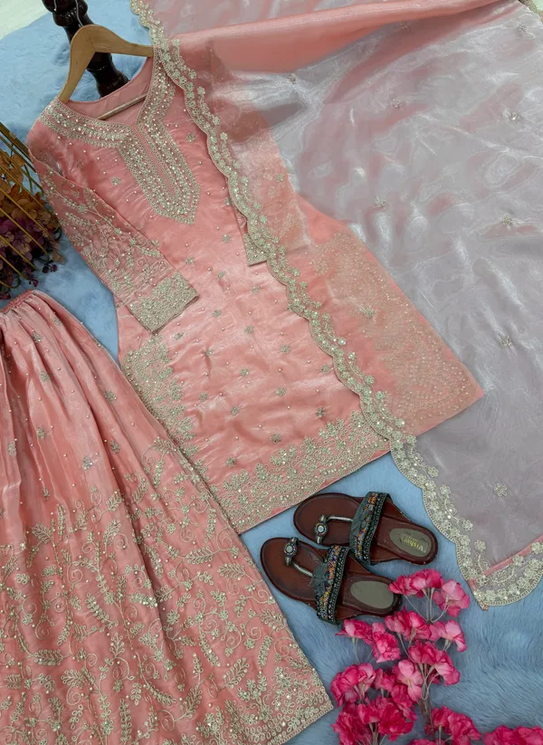 PEACH_PREMIUM_DESIGNER_READYMADE_TOP_PLAZZO_&_DUPATTA