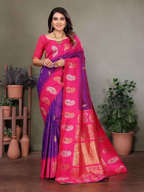 Magenta_Gajari_Banarasi_Silk_Saree_With_Unstitched_Blouse_Piece_|_For_Women
