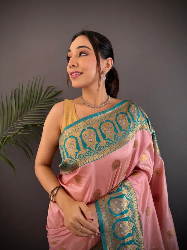 Pink_Banarasi_Silk_Saree_With_Unstitched_Blouse_Piece_|_For_Women