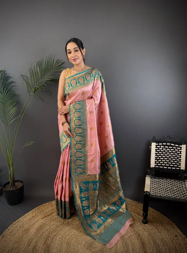 Pink_Banarasi_Silk_Saree_With_Unstitched_Blouse_Piece_|_For_Women