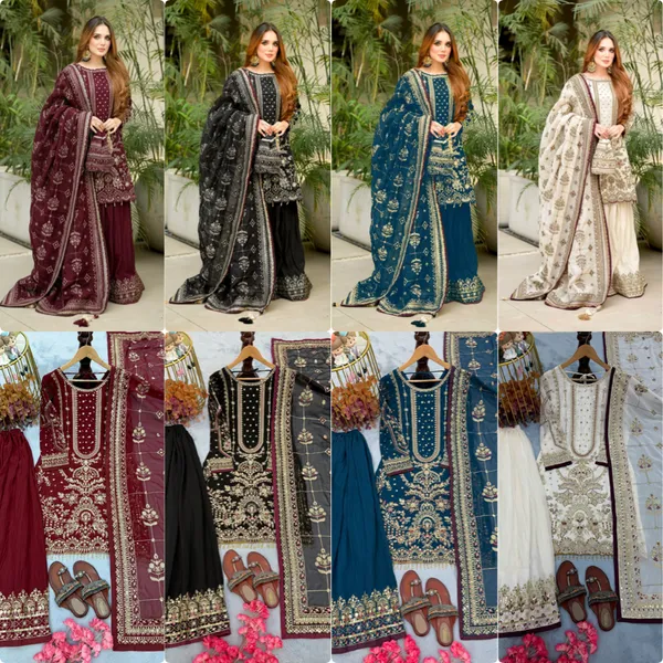 DESIGNER_PARTY_WEAR:_HEAVY_FAUX_GEORGETTE_TOP,_PLAZZO,_AND_DUPATTA_SET
