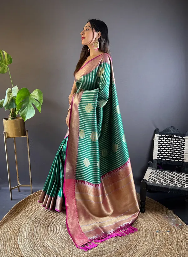 Rama_Green_Banarasi_Silk_Saree_With_Unstitched_Blouse_Piece_|_For_Women