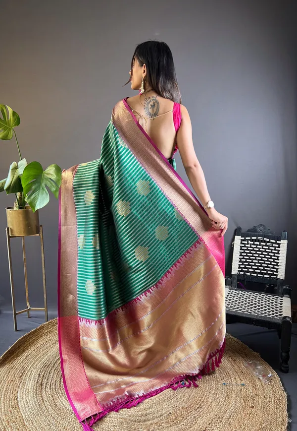 Rama_Green_Banarasi_Silk_Saree_With_Unstitched_Blouse_Piece_|_For_Women