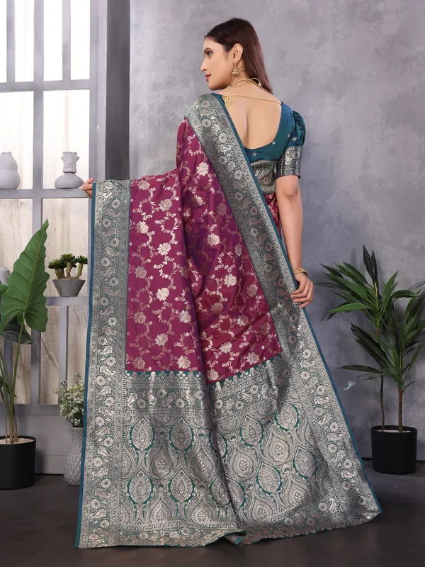 Wine_Banarasi_Silk_Saree_With_Unstitched_Blouse_Piece_|_For_Women