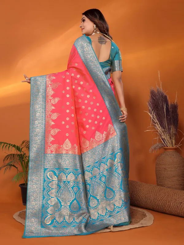 Peach_Banarasi_Silk_Saree_With_Unstitched_Blouse_Piece_|_For_Women