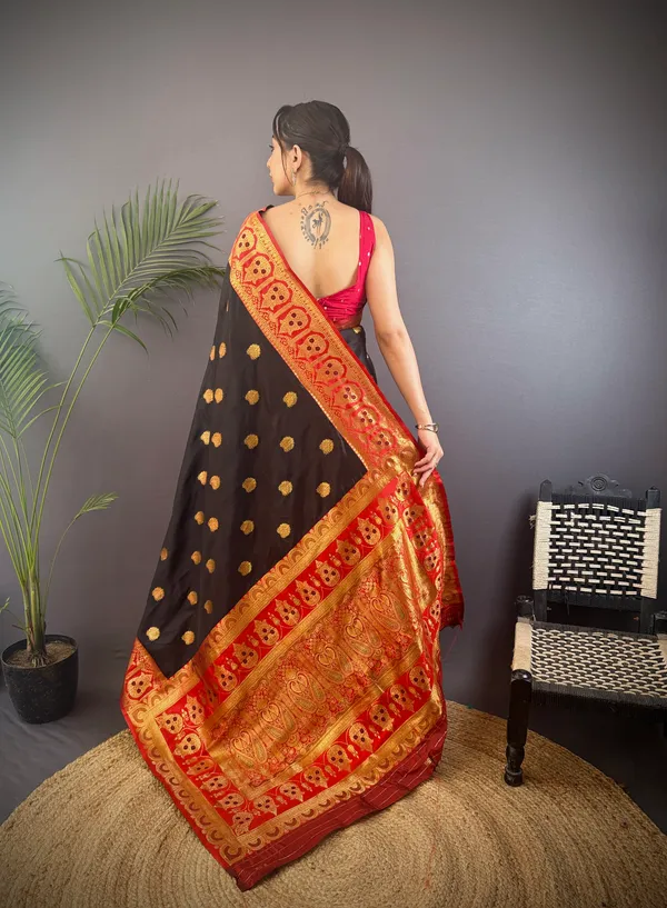 Black_Banarasi_Silk_Saree_With_Unstitched_Blouse_Piece_|_For_Women