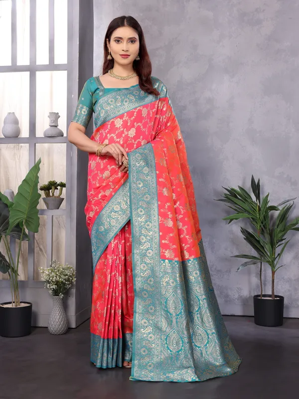 Gajari_Banarasi_Silk_Saree_With_Unstitched_Blouse_Piece_|_For_Women