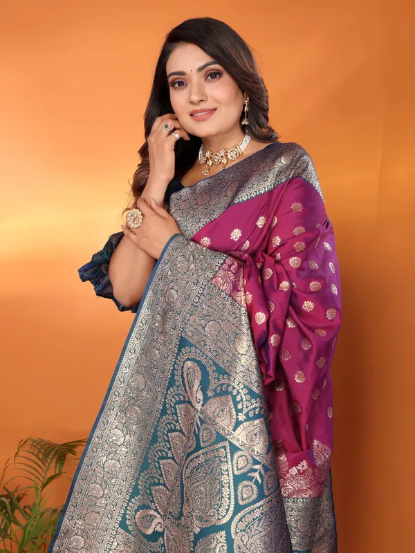 Wine_Banarasi_Silk_Saree_With_Unstitched_Blouse_Piece_|_For_Women