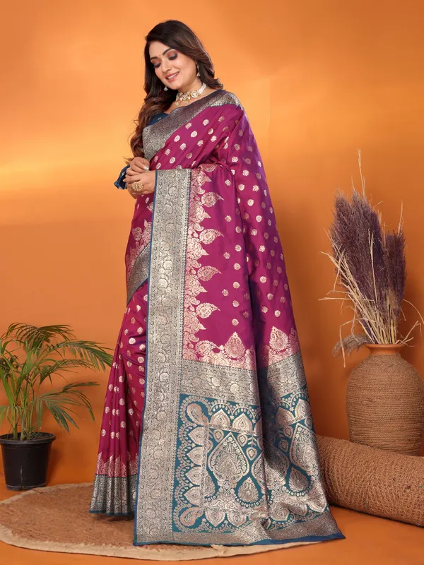 Wine_Banarasi_Silk_Saree_With_Unstitched_Blouse_Piece_|_For_Women